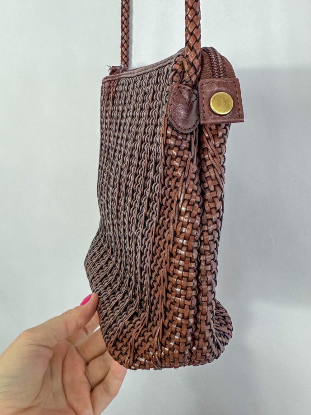 Fossil Brown Braided Leather Crossbody Purse - Picture 3 of 7